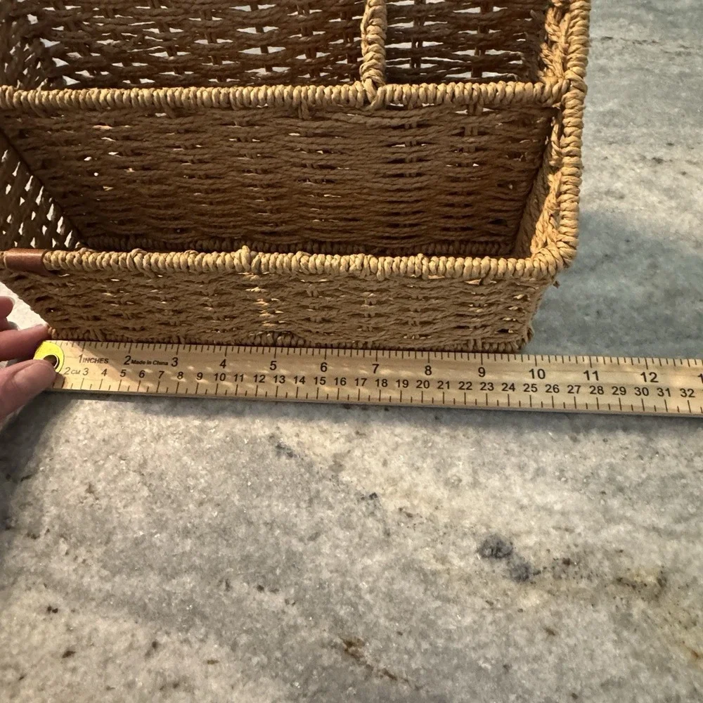 Wicker Basket Organizer Mail Stationary Holder Rectangle Divider Farmhouse